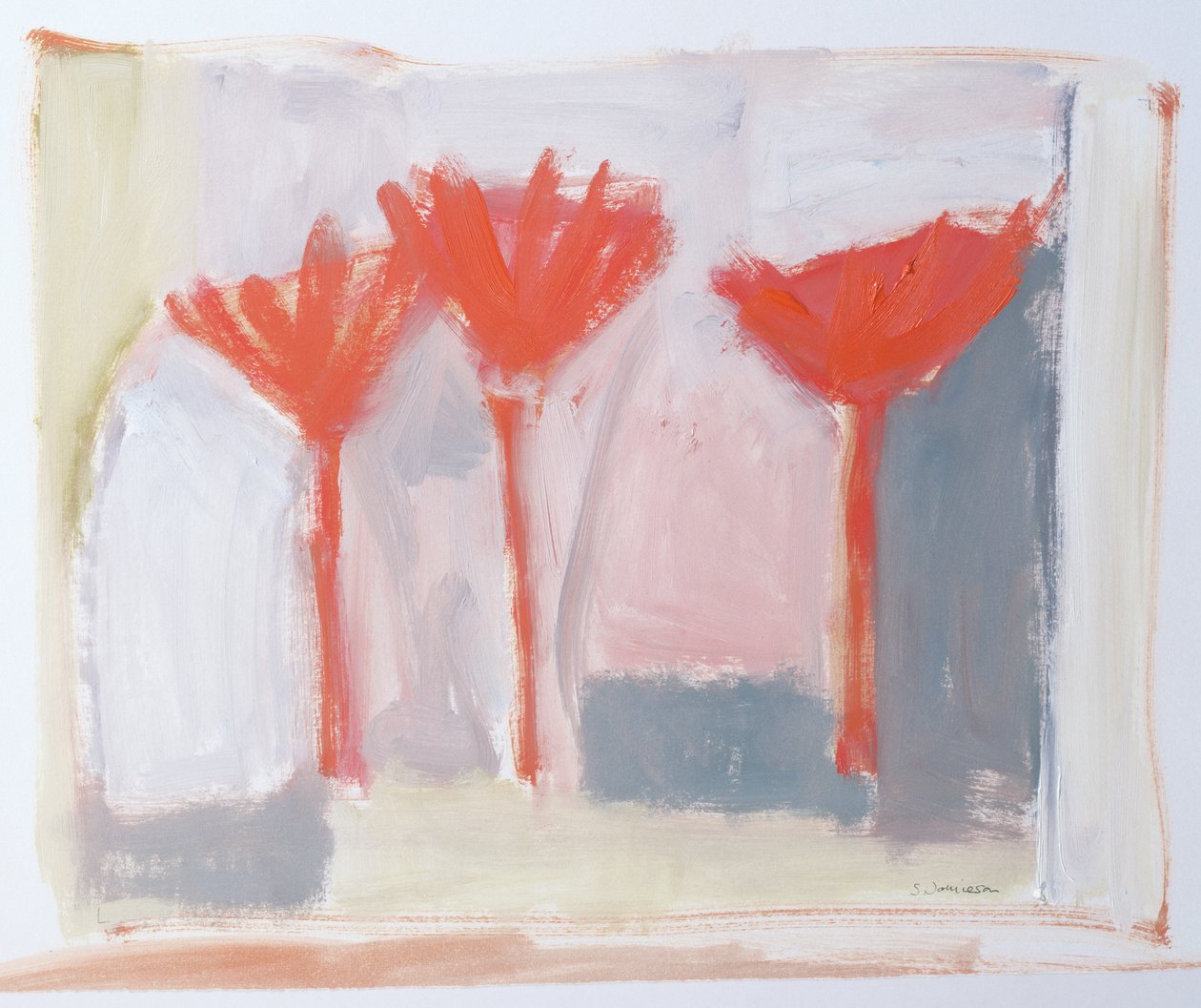 Red Trees, 2002 (akryl på papper) av Sue Jamieson