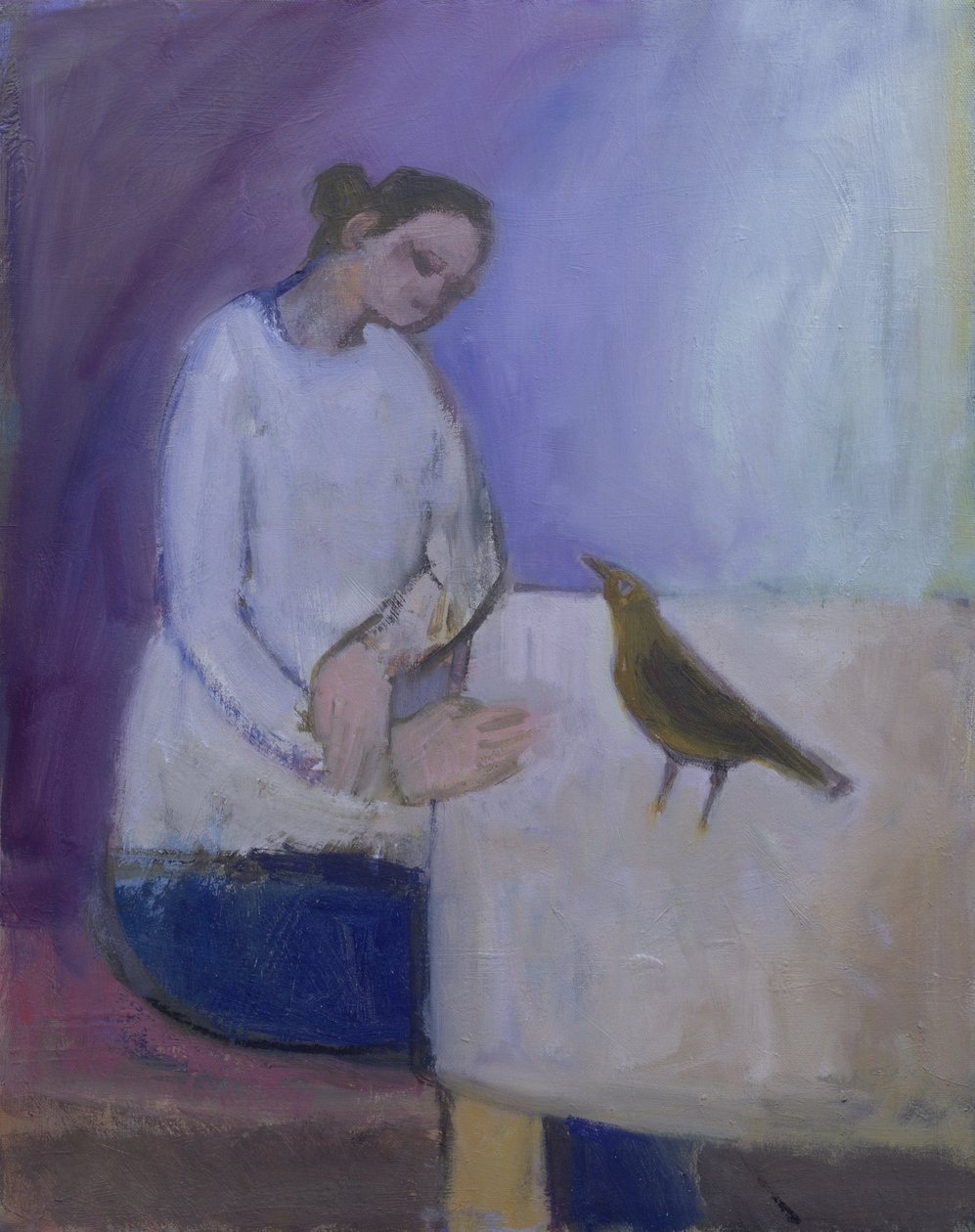 Kvinna med en fågel, 2003 av Sue Jamieson