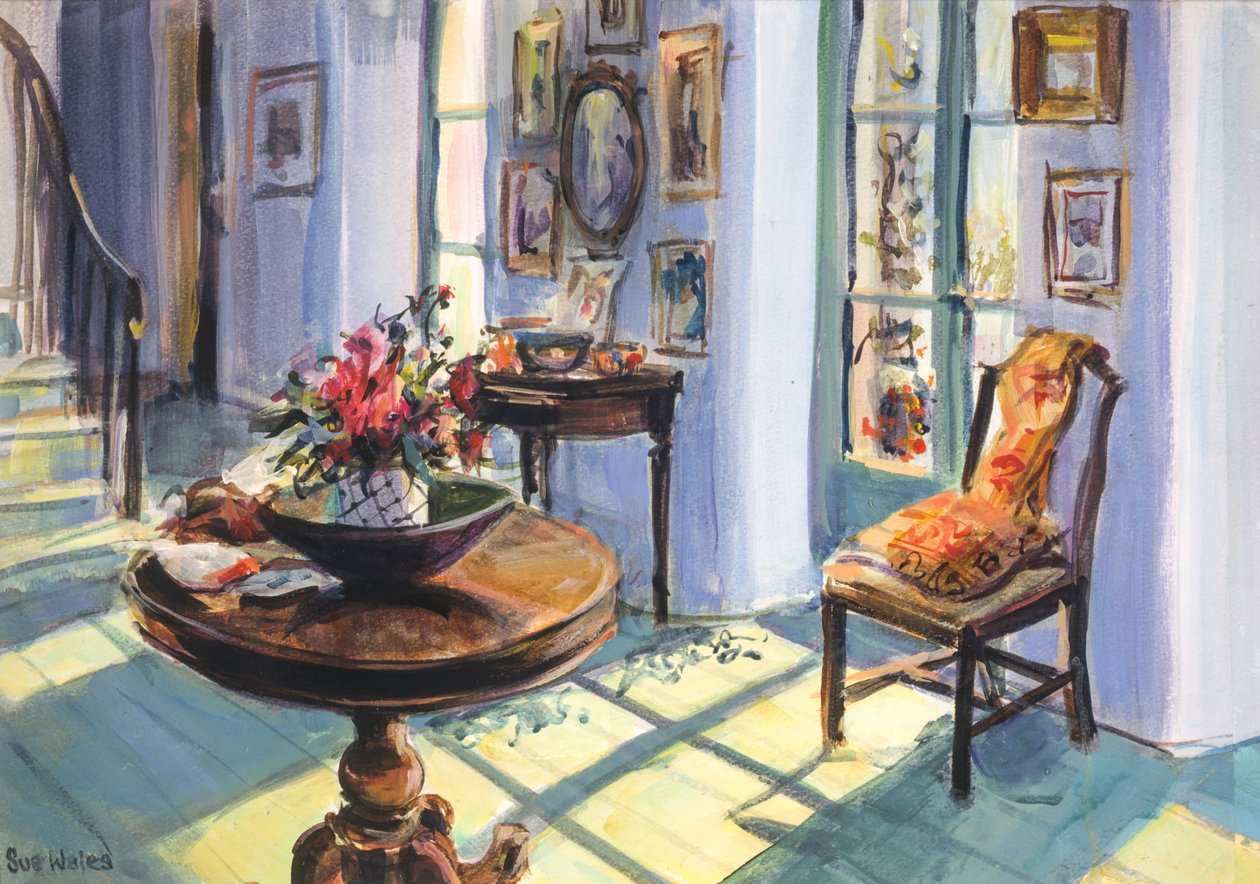 Vanessas sunlit hall, 1995, (gouache på kort) av Sue Wales