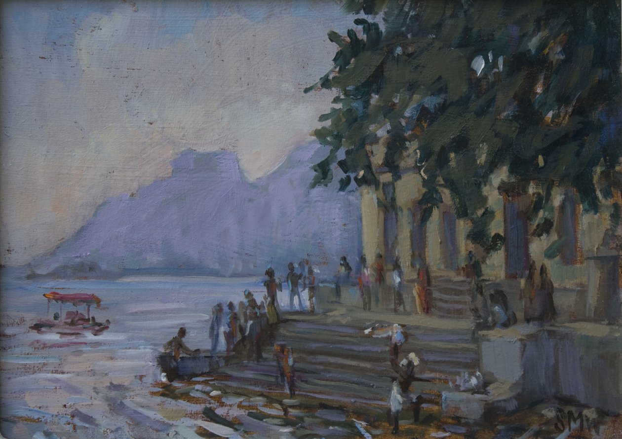Tvätta på trappan i Udaipur, 2012, av Sue Wales