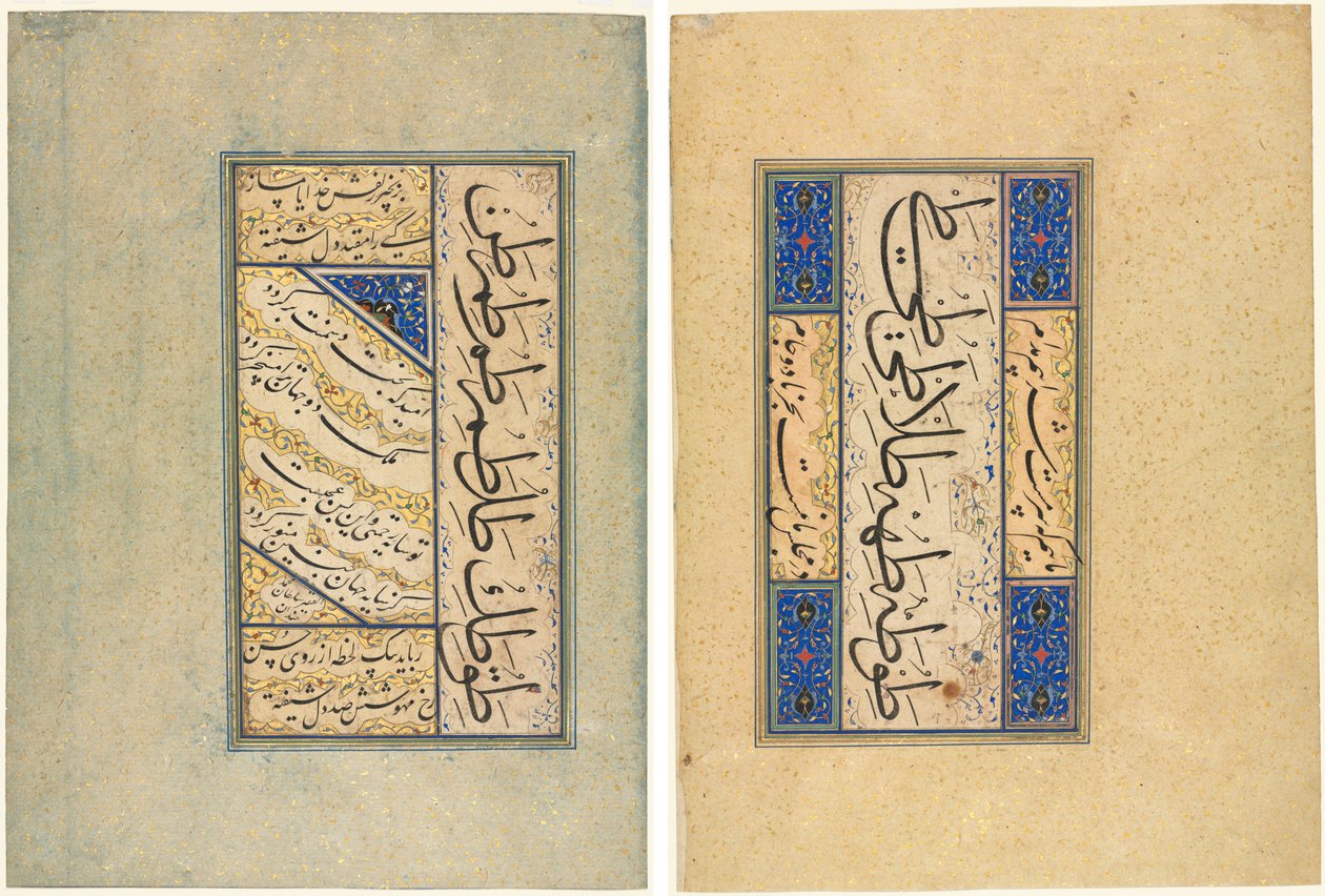 Persiska kvatrainer (Rubayi) och kalligrafiska övningar (recto); Persisk vers (khamriyya) (verso) av Sultan Muhammad Khandan