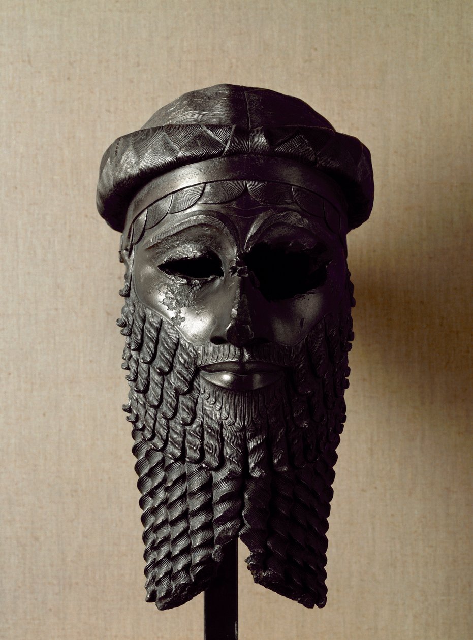 Sumerisk konst: överhuvud för kungen, kanske Naram-Sin (Naram Sin) (2254-2218 f.Kr.). Bronsskulptur. Cirka 2250 f.Kr. Dim. 36x20 cm Bagdad, National Iraq Museum av Sumerian Sumerian