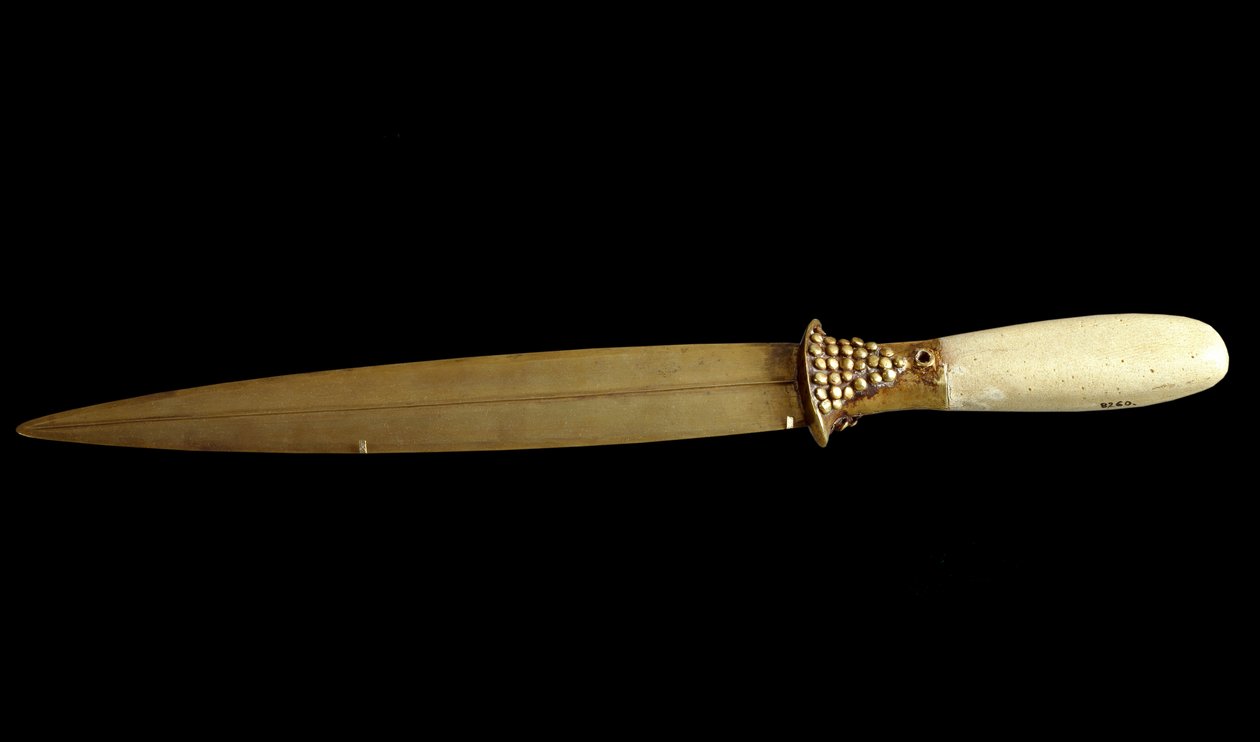 Sumerisk civilisation: gulddolk (29 cm). Från Ur hemsida. Bagdad, National Iraq Museum av Sumerian Sumerian