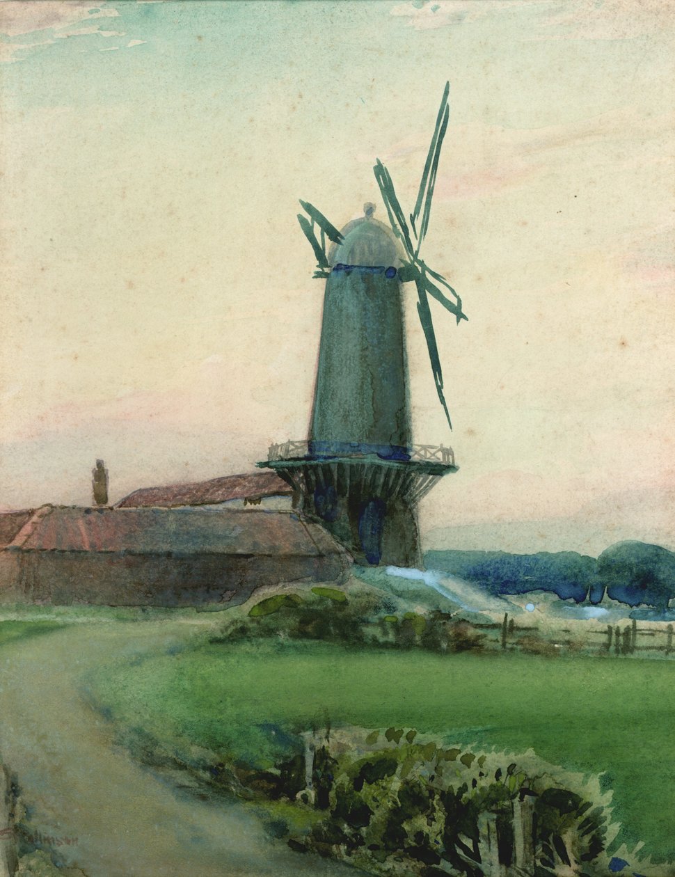 Studie av en väderkvarn (akvarell på papper) av Sunderland Rollison