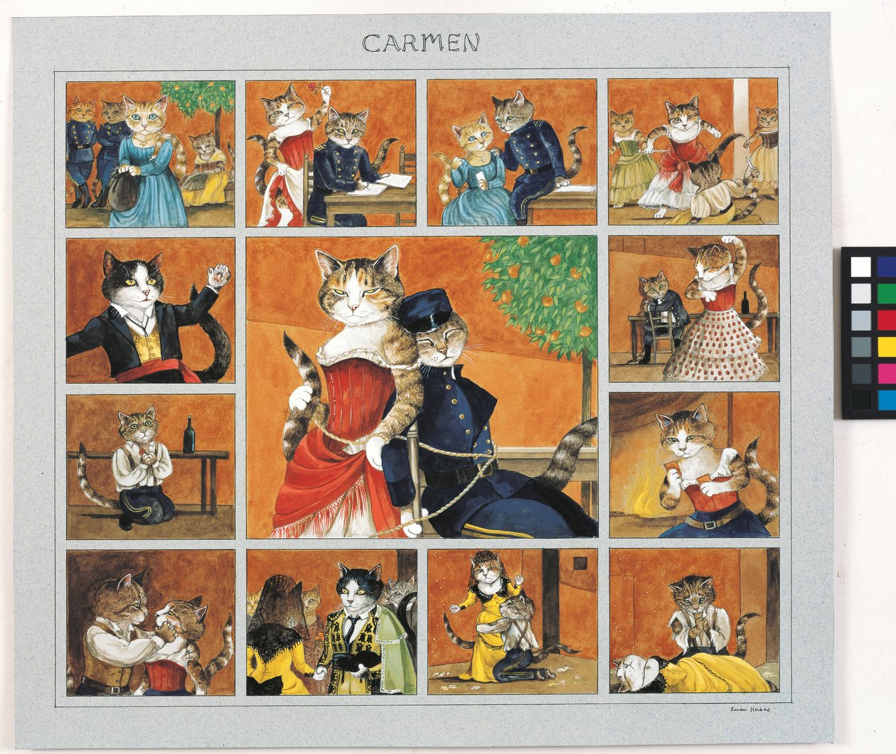 Illustration från Cats Galore! Ett kompendium över kultiverade katter (pub. 2015) av Susan Herbert
