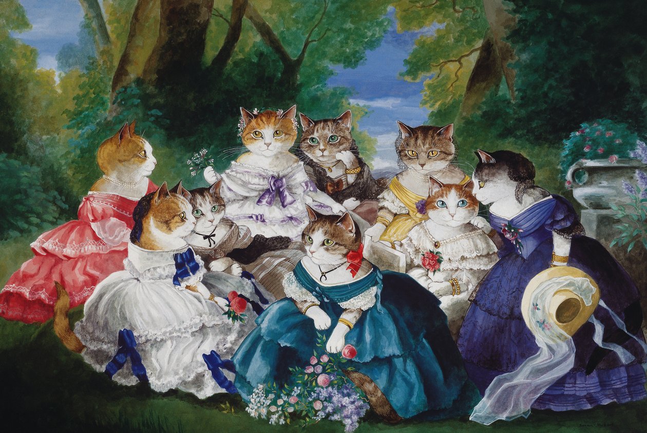 Illustration från Cats Galore! Ett kompendium över kultiverade katter (pub. 2015) av Susan Herbert