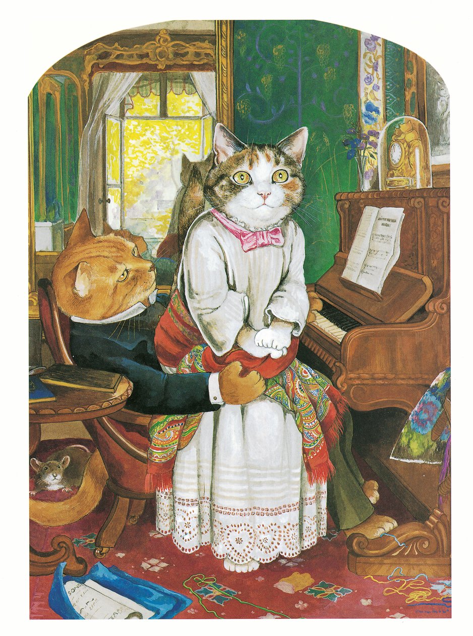 Illustration från Pre-Raphaelite Cats (publicerad 1999) av Susan Herbert