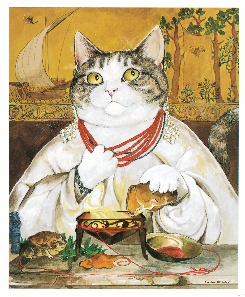 Illustration från Pre-Raphaelite Cats (publicerad 1999) av Susan Herbert