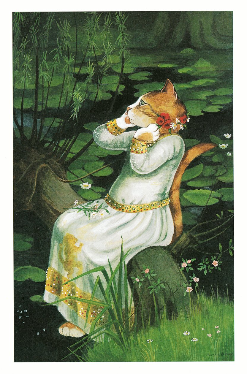 Illustration från Pre-Raphaelite Cats (publicerad 1999) av Susan Herbert