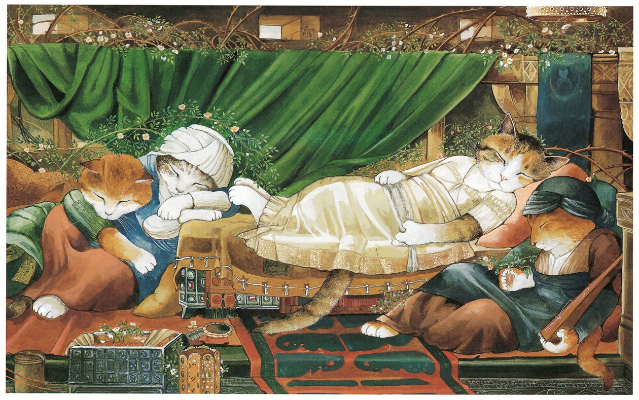 Illustration från Pre-Raphaelite Cats (publicerad 1999) av Susan Herbert
