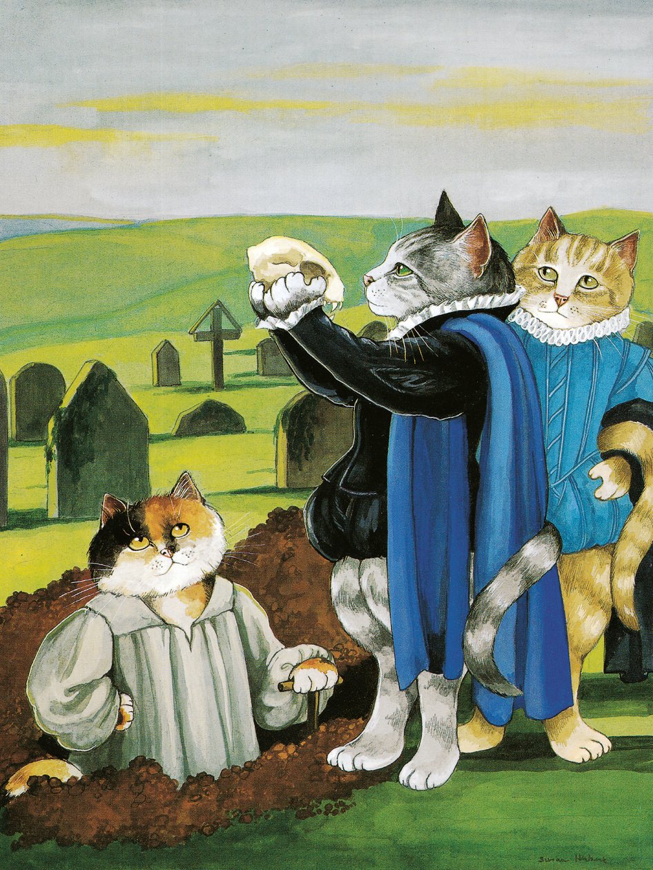 Illustration från Shakespeare Cats: Poster Book (publicerad 2016) av Susan Herbert