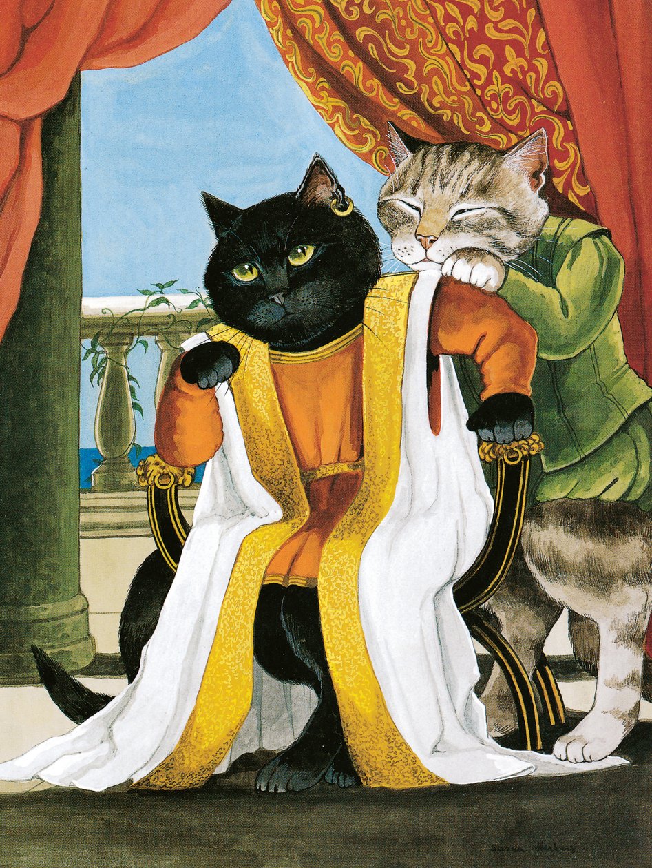 Illustration från Shakespeare Cats: Poster Book (publicerad 2016) av Susan Herbert