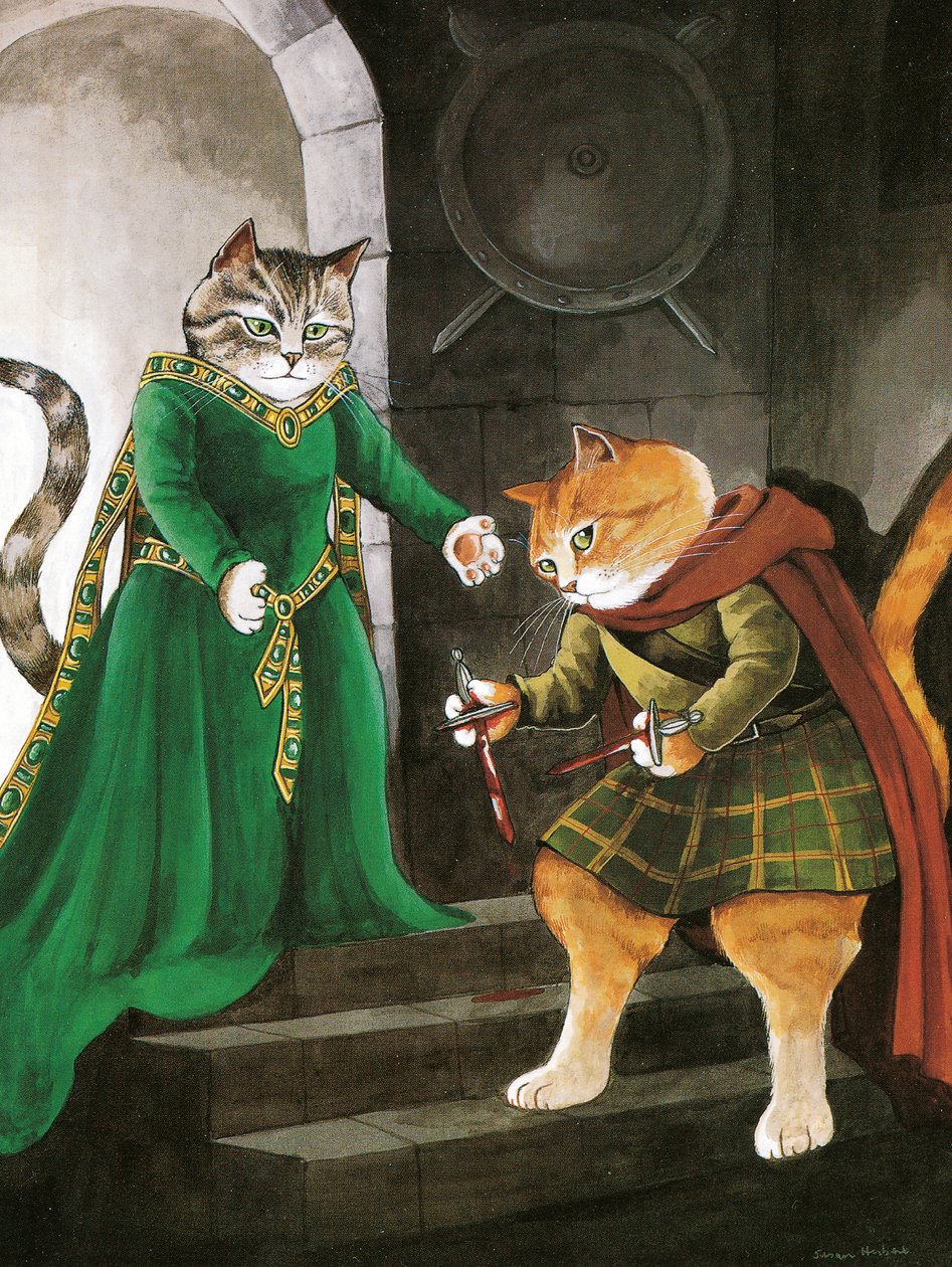 Illustration från Shakespeare Cats: Poster Book (publicerad 2016) av Susan Herbert