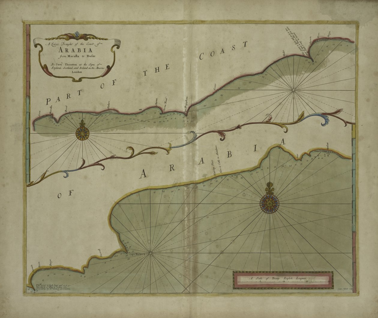 Ett stort utkast av Arabiens kust från Maculla till Dofar, 1703 (färggravyr) av Sutton Nicholls