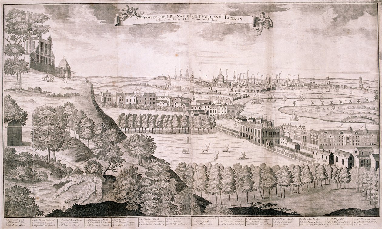 Utsikt från Greenwich Park, London, 1723 av Sutton Nicholls