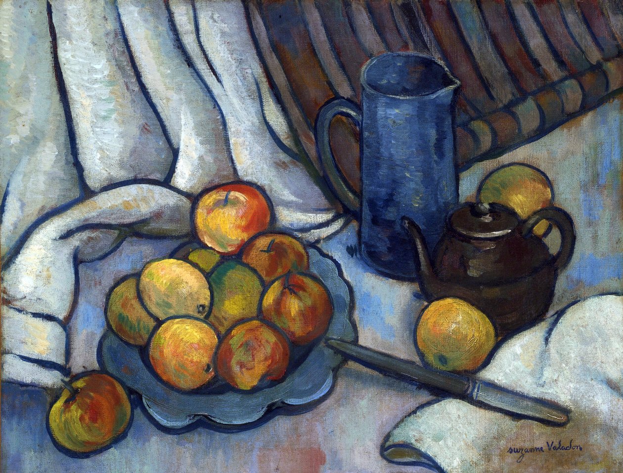 Äpplen, tekanna och kanna - Peinture de Suzanne Valadon (1865-1938), ca 1919 - Olja på duk, 50,4x65,4 - Privat samling av Suzanne Valadon