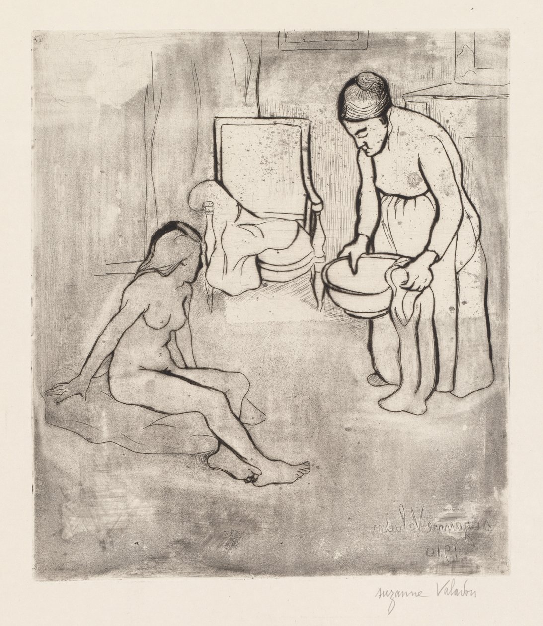 Mormor med Louise, naken sittande på golvet av Suzanne Valadon