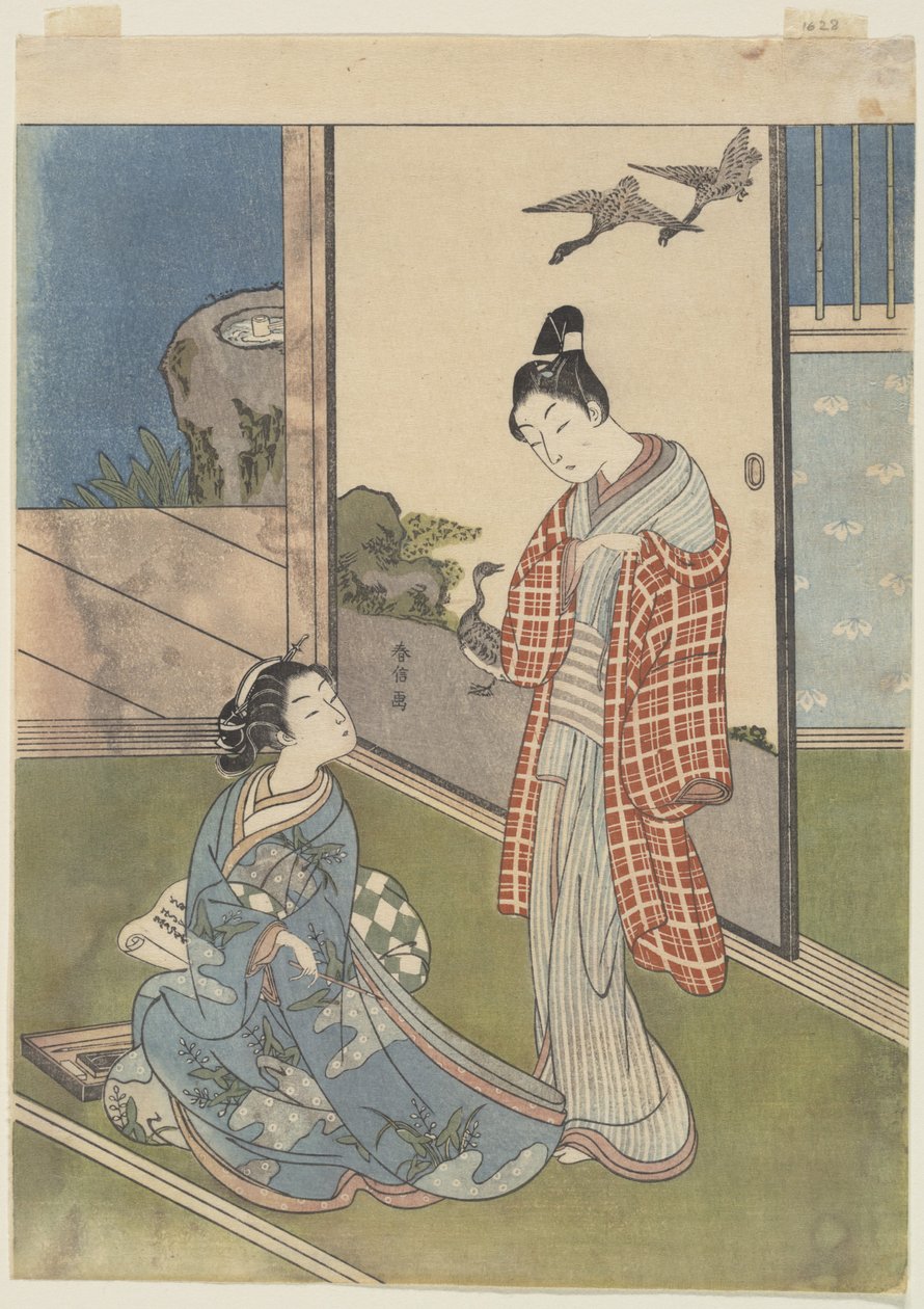 En flicka som skriver ett brev av Suzuki Harunobu