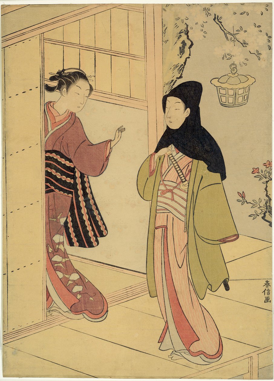 Ett kvällsbesök (en parodi på Junidan Soshi) av Suzuki Harunobu