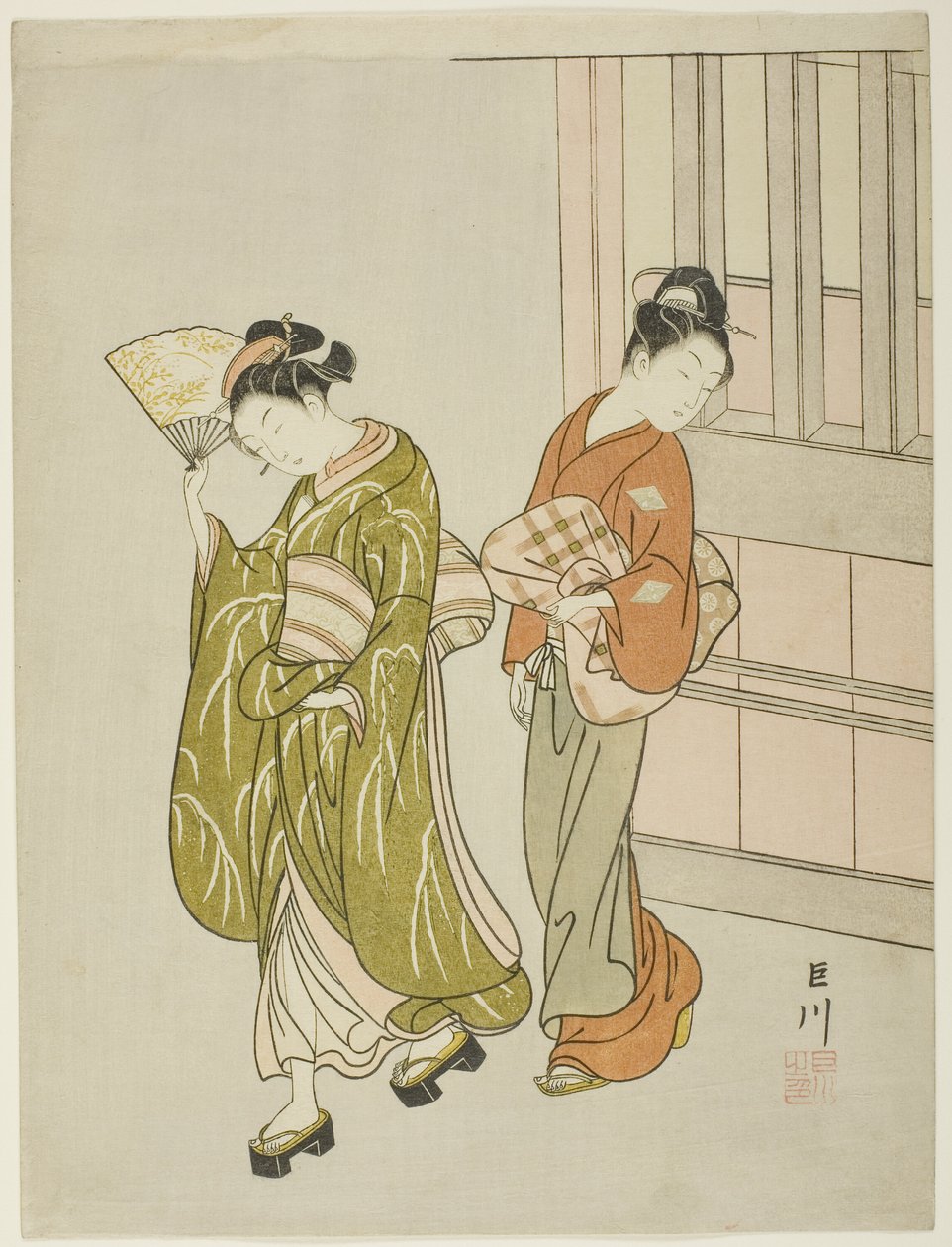 Clearing Breeze from a Fan (Ogi no seiran), från serien "Eight Views of the Parlour (Zashiki hakkei)" av Suzuki Harunobu
