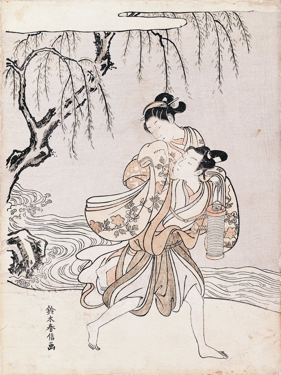 Par på stranden av floden, av Suzuki Harunobu (1725-1770), bläck och färger, Japan, japansk civilisation, Edo-perioden av Suzuki Harunobu