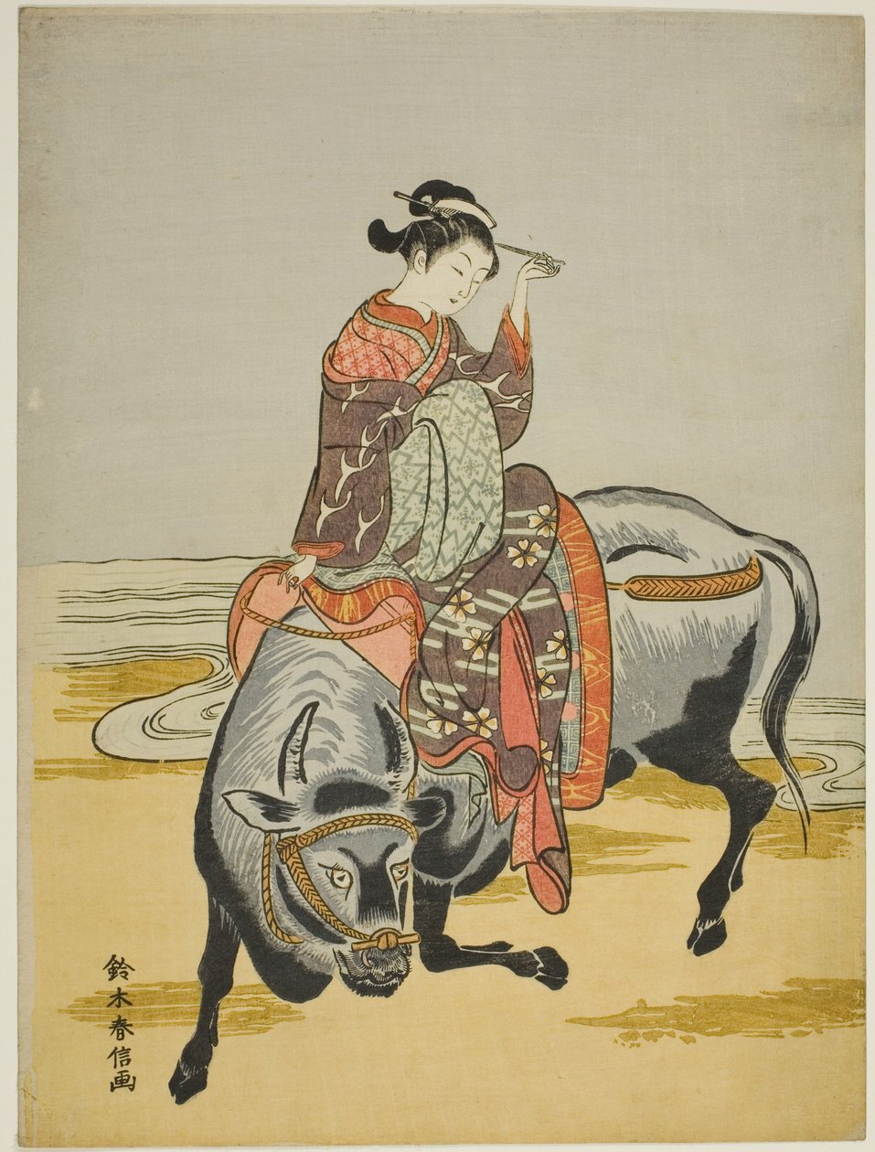 Kurtisan som rider på en oxe av Suzuki Harunobu