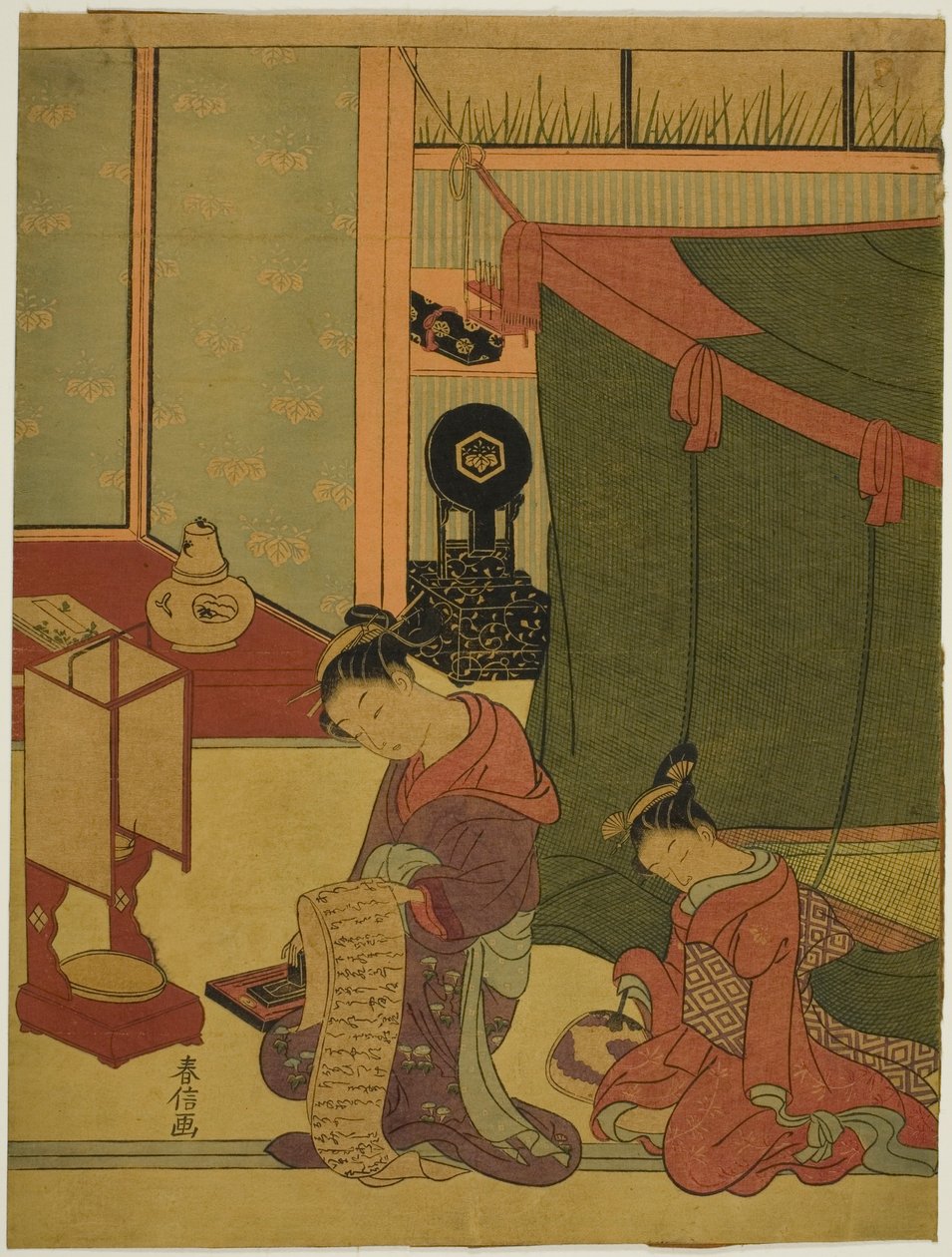 Courtesan och hennes sömniga skötare av Suzuki Harunobu