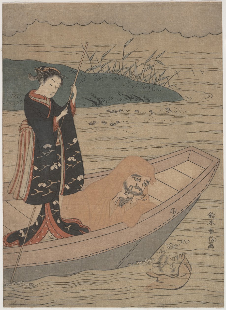Daruma i en båt med en följeslagare av Suzuki Harunobu