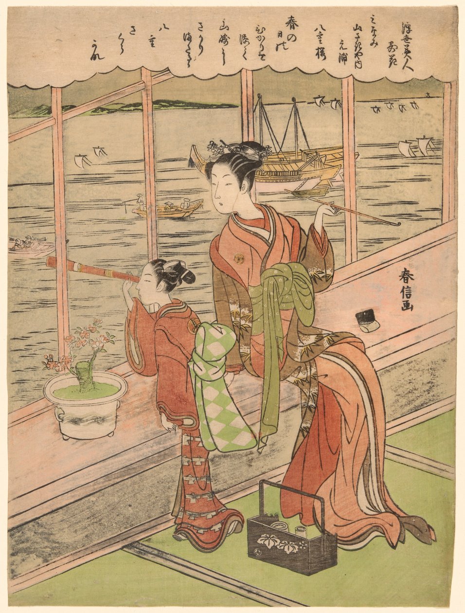Double-Flowered Cherry: Motoura of the Minami Yamasakiya (Minami Yamasakiya uchi Motoura, Yaezakura), från serien "Beauties of the Floating World Compared to Flowers (Ukiyo bijin hana ni yosu)" av Suzuki Harunobu