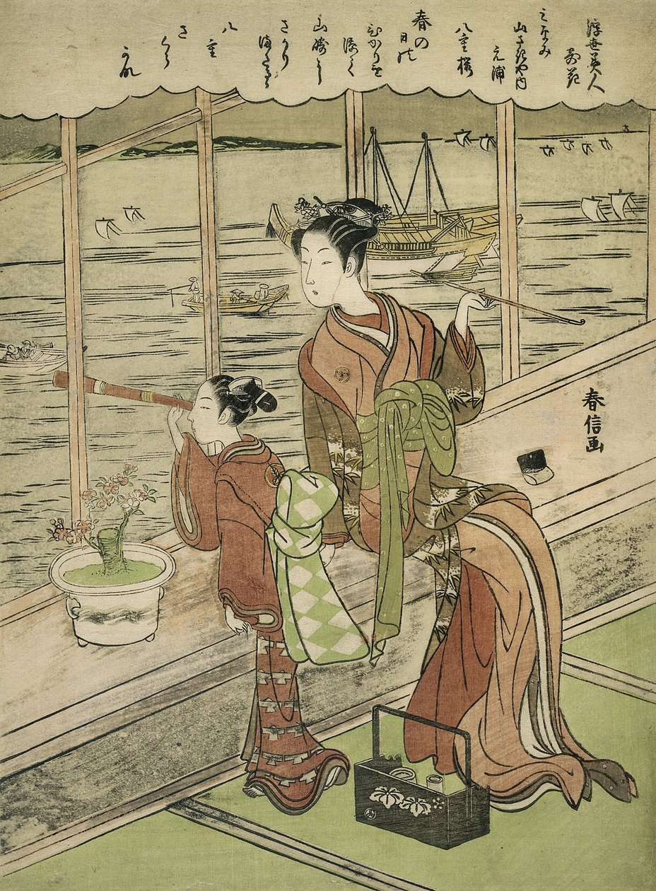 Dubbelblommiga körsbär: Motoura of the Minami Yamasakiya av Suzuki Harunobu
