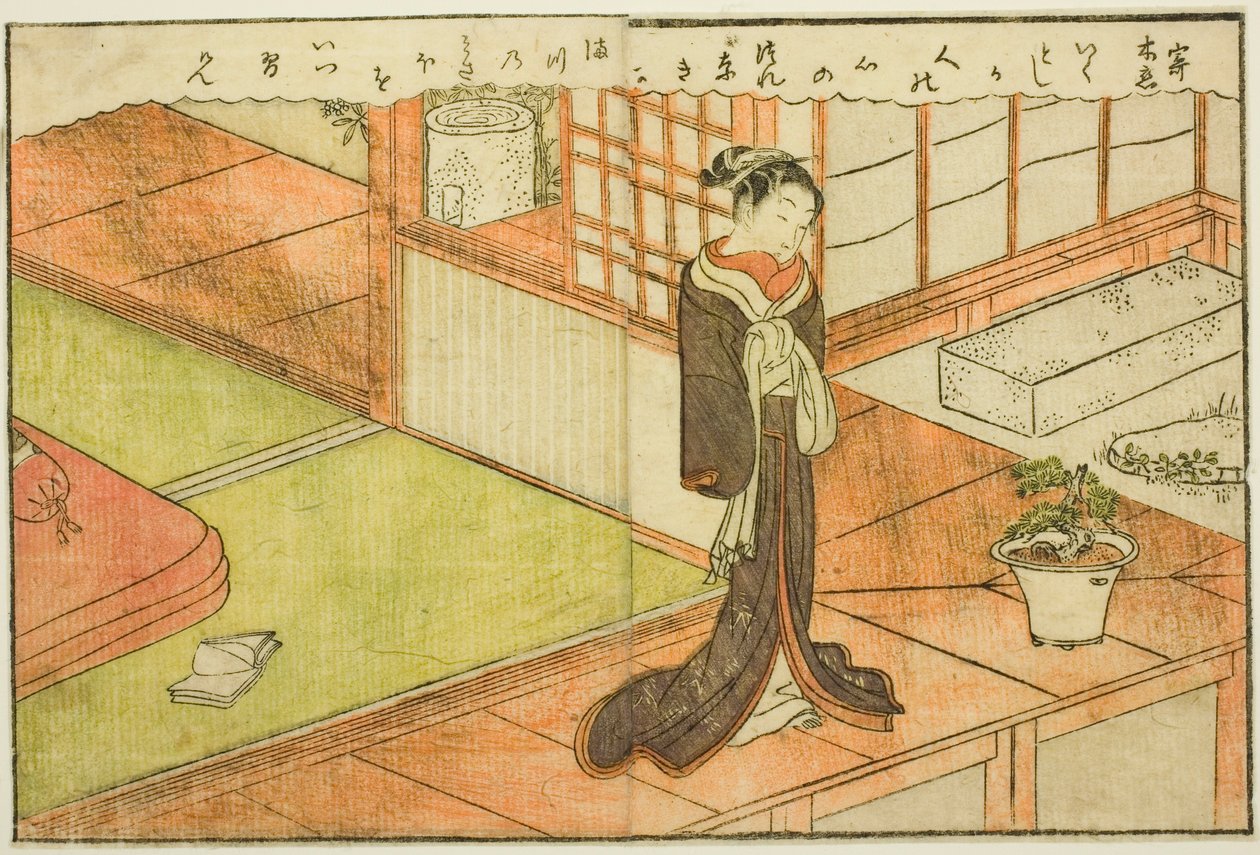 Dubbelsidig illustration från Vol. 2 av "Picture Book of Spring Brocades (Ehon haru no nishiki)" av Suzuki Harunobu