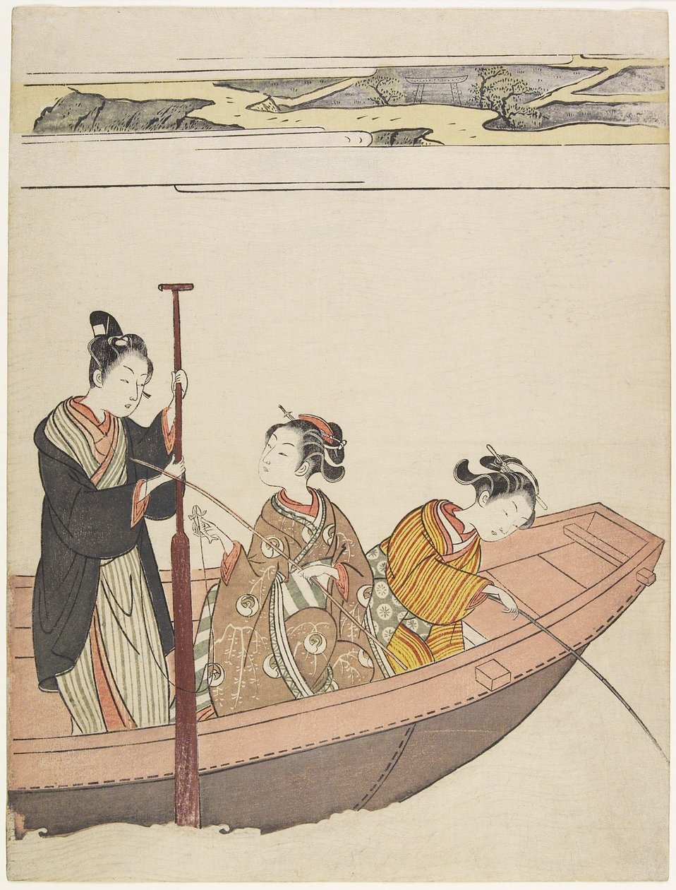Fiske nära Mimeguri-helgedomen vid Sumida-floden, ca 1767 av Suzuki Harunobu