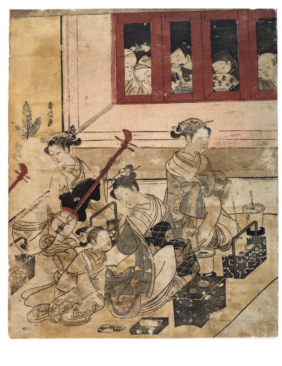 Fyra flickor från Yoshiwara i rummet av Suzuki Harunobu