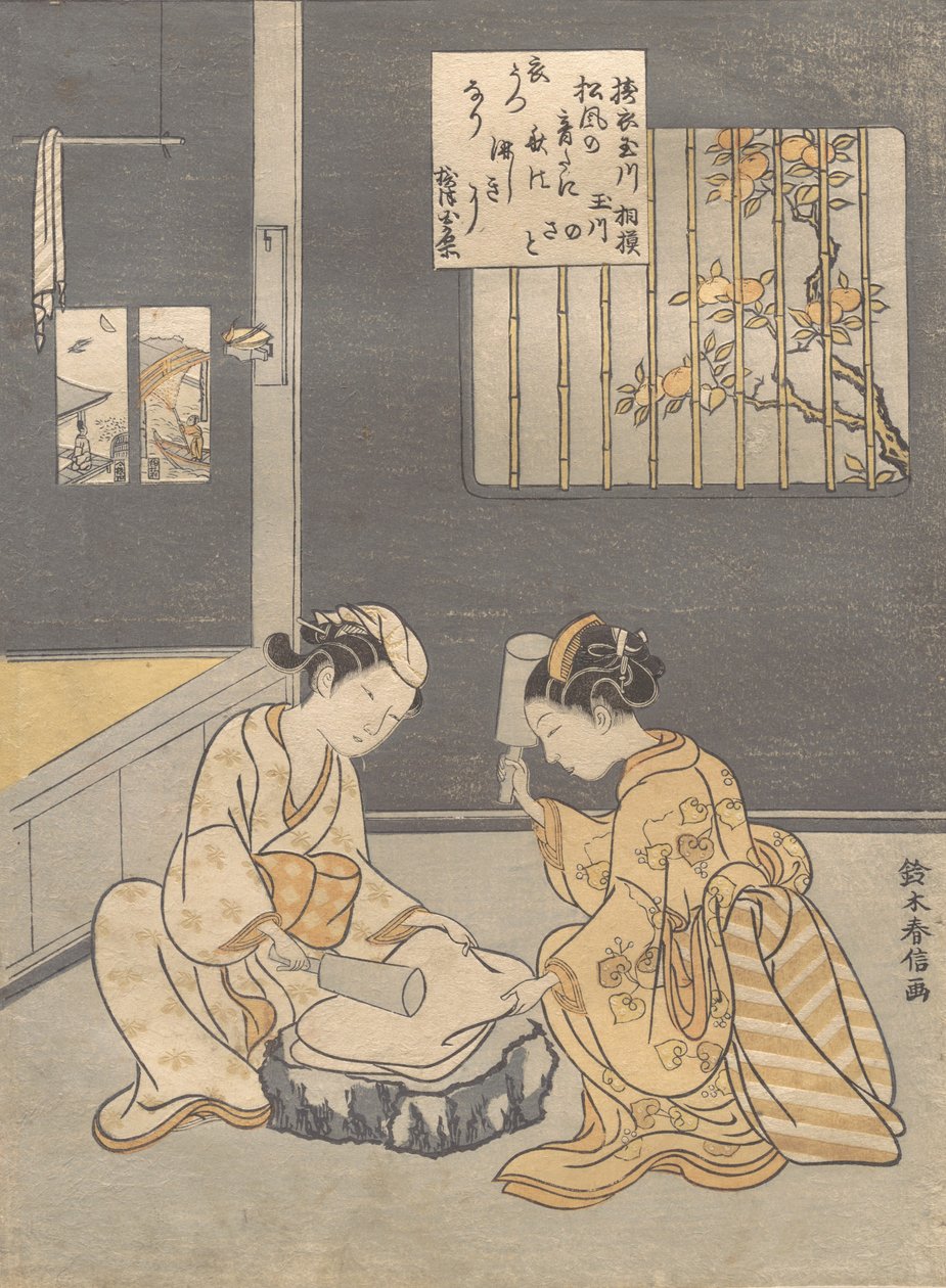 Fulling Cloth vid Jewel River Kinuta no Tamagawa, ca. 1768., ca. 1768. av Suzuki Harunobu