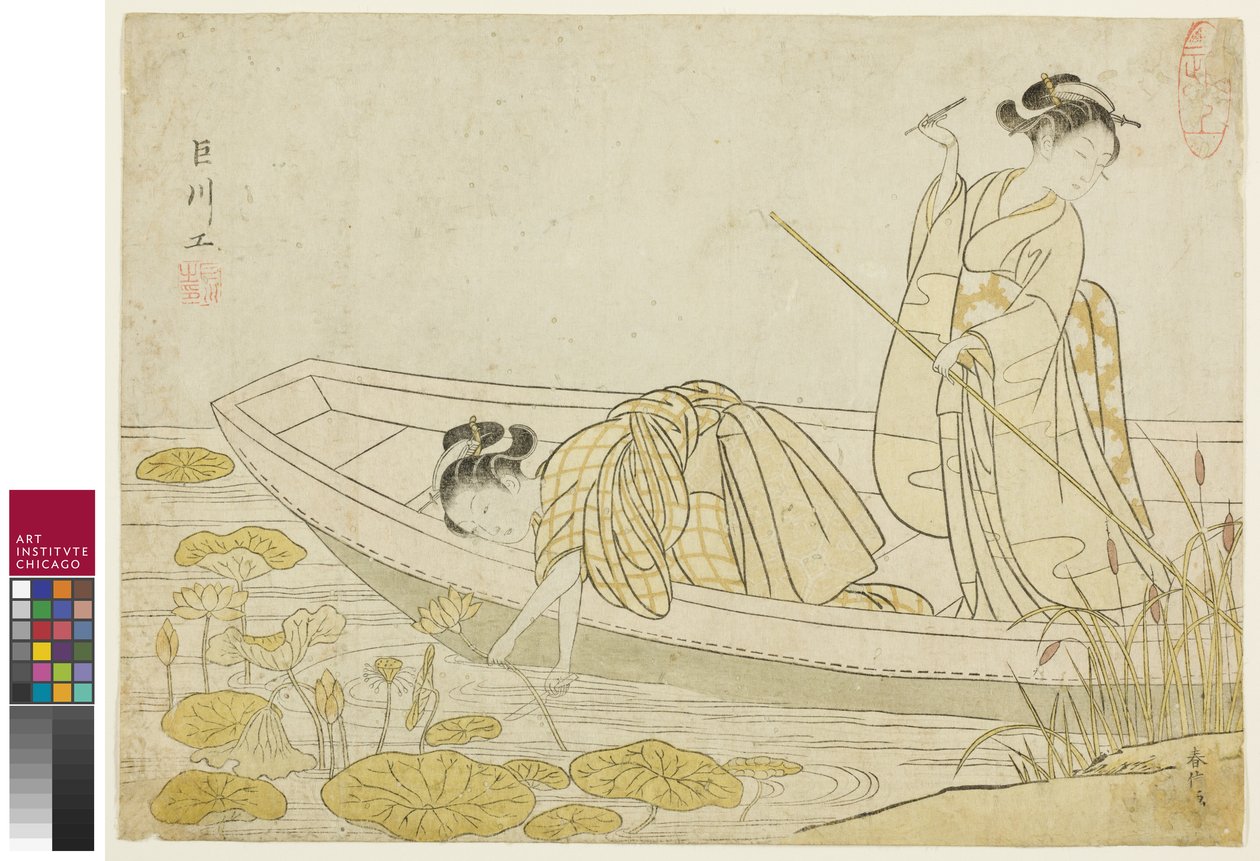 Samla lotusblommor, 1765 av Suzuki Harunobu