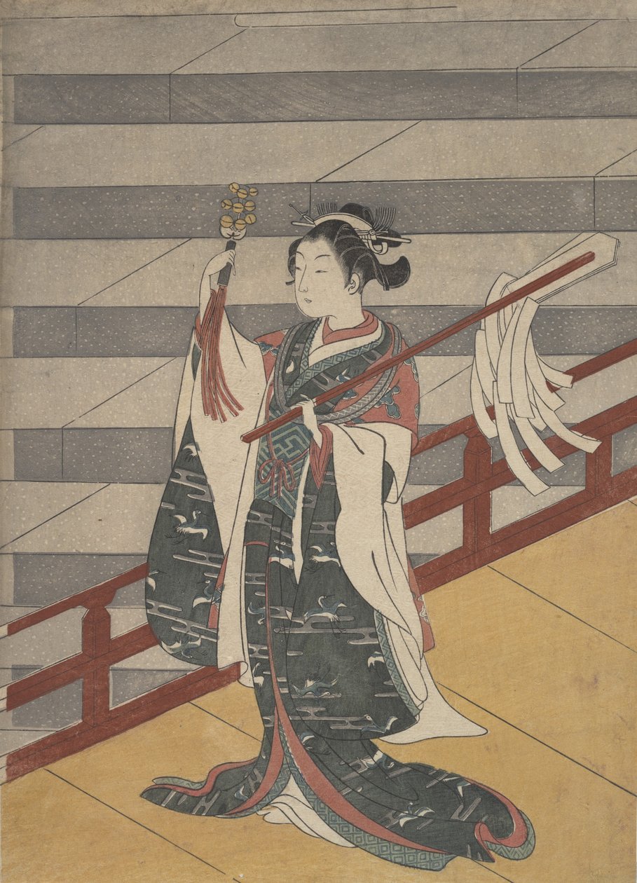 Flicka på balkongen ovanför stentrappan, ca. 1768., ca. 1768. av Suzuki Harunobu