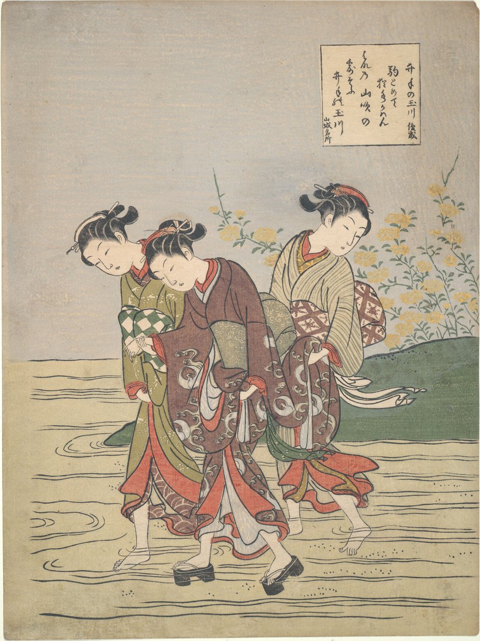 Flickor som vadar över Ide no Tamagawa av Suzuki Harunobu
