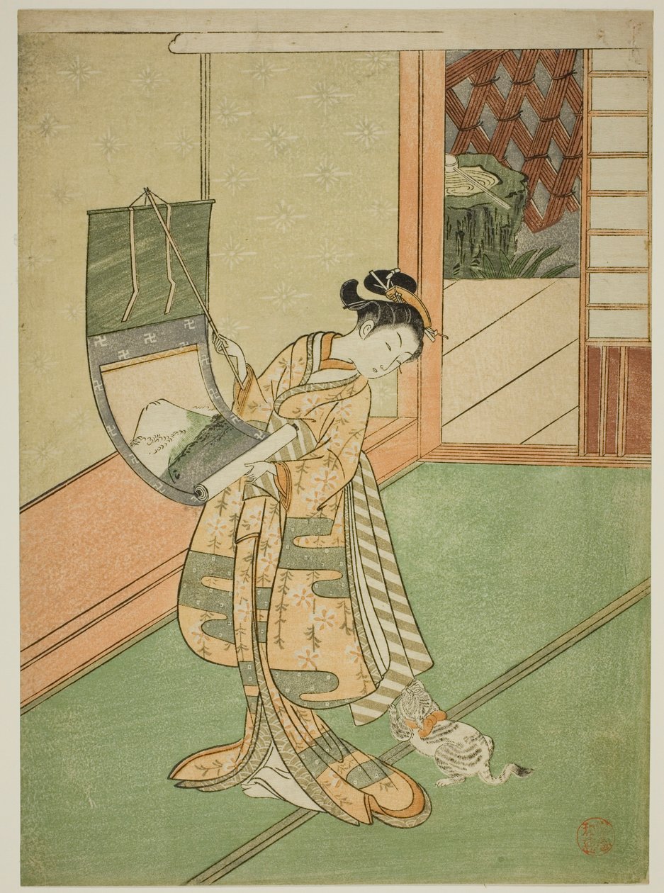 Hanging a Painting (parodi på den tredje prinsessan) av Suzuki Harunobu