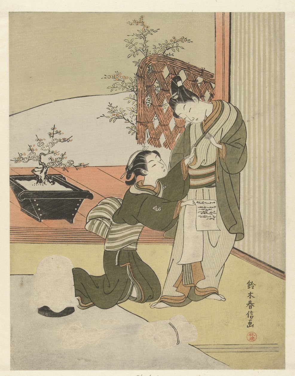 Ungt par med brev av Suzuki Harunobu