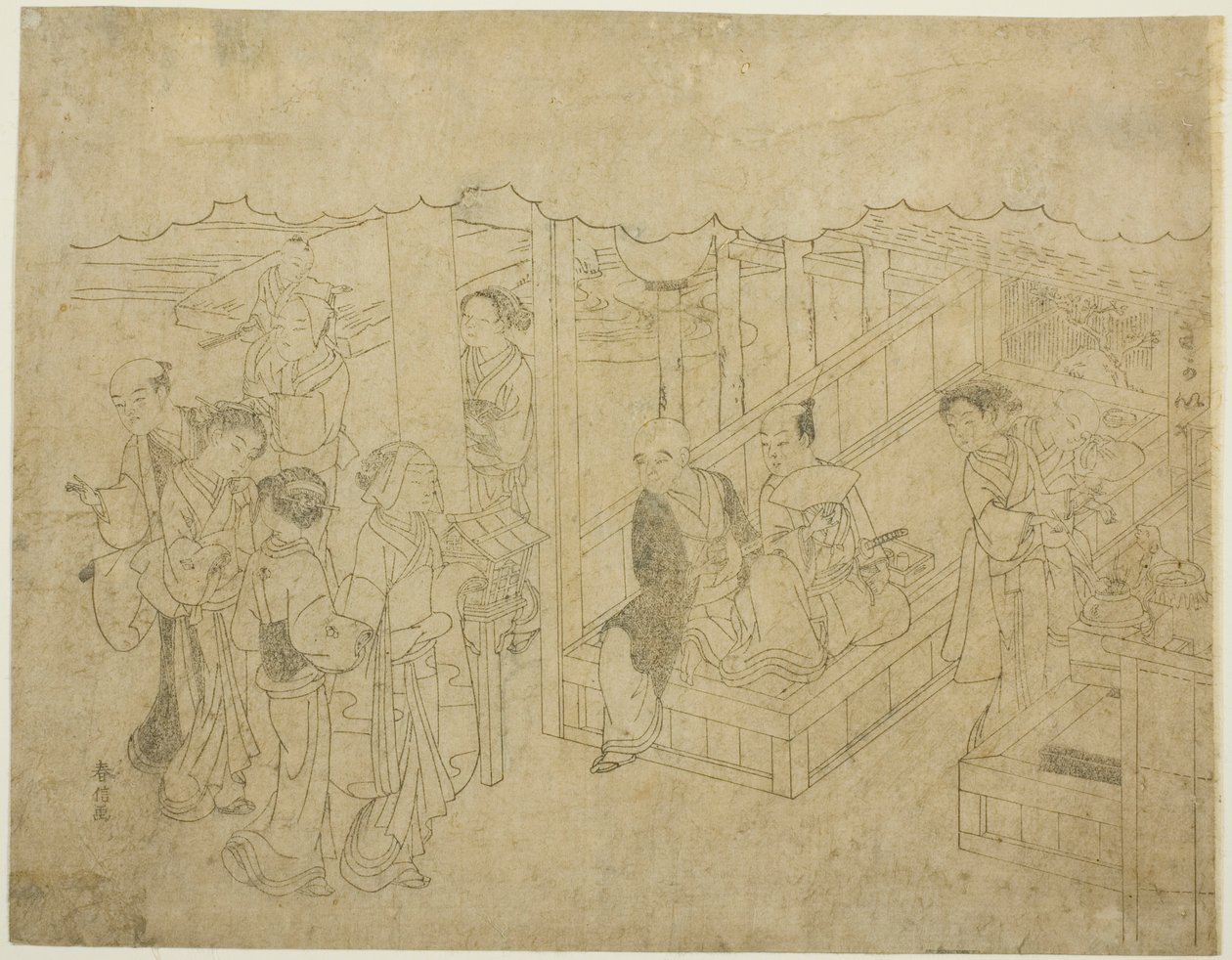 Nyckeltryck för The Introduction (Miai), det första arket från serien "Marriage in Brocade Prints, the Carriage of the Virtuous Woman (Konrei nishiki misao-guruma)" av Suzuki Harunobu