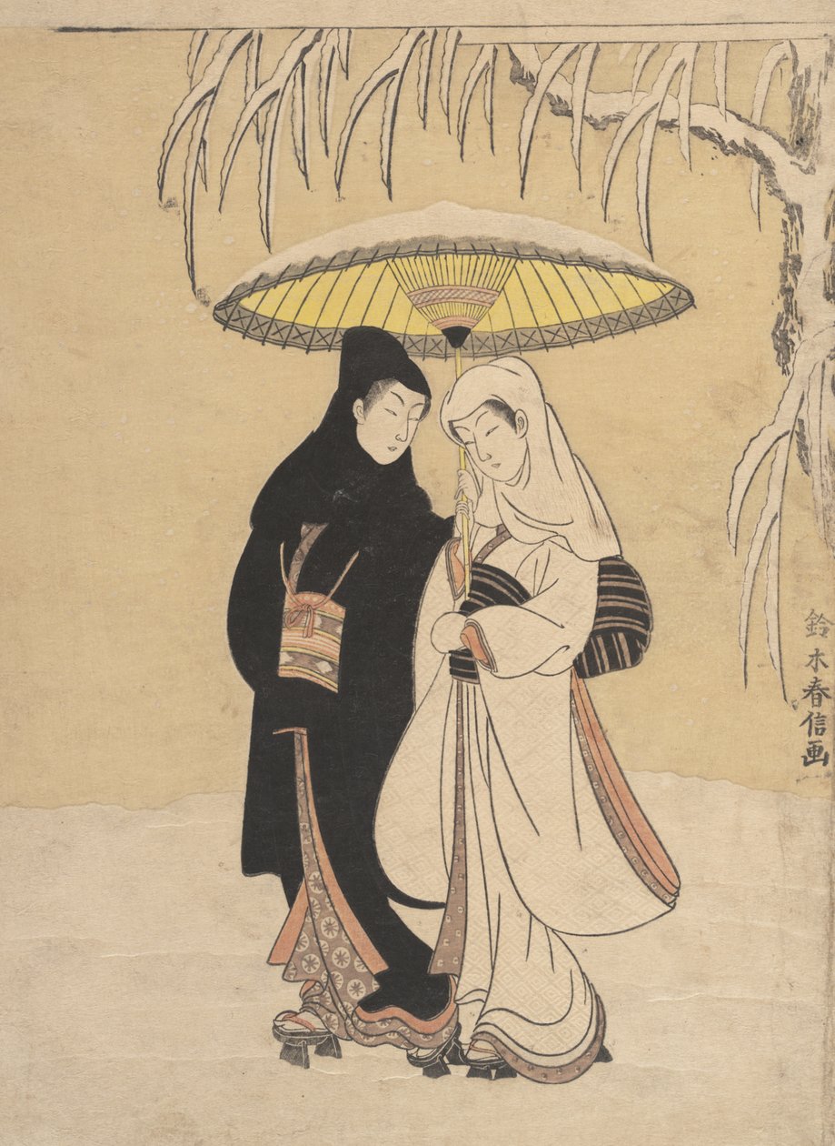 Älskare som går i snökråkan och hägern, 1764-72., 1764-72. av Suzuki Harunobu