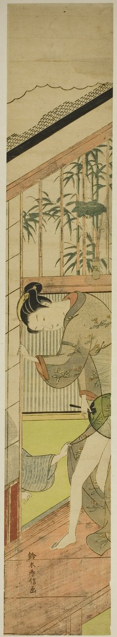 Man drar i en kvinnas kimono av Suzuki Harunobu