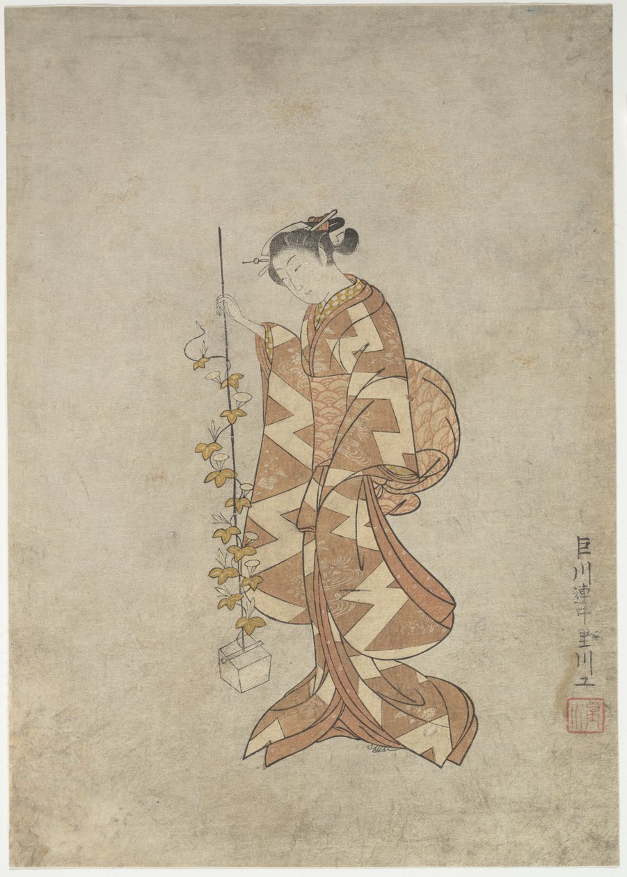 Modern framställning av poeten Kaga no Chiyo av Suzuki Harunobu