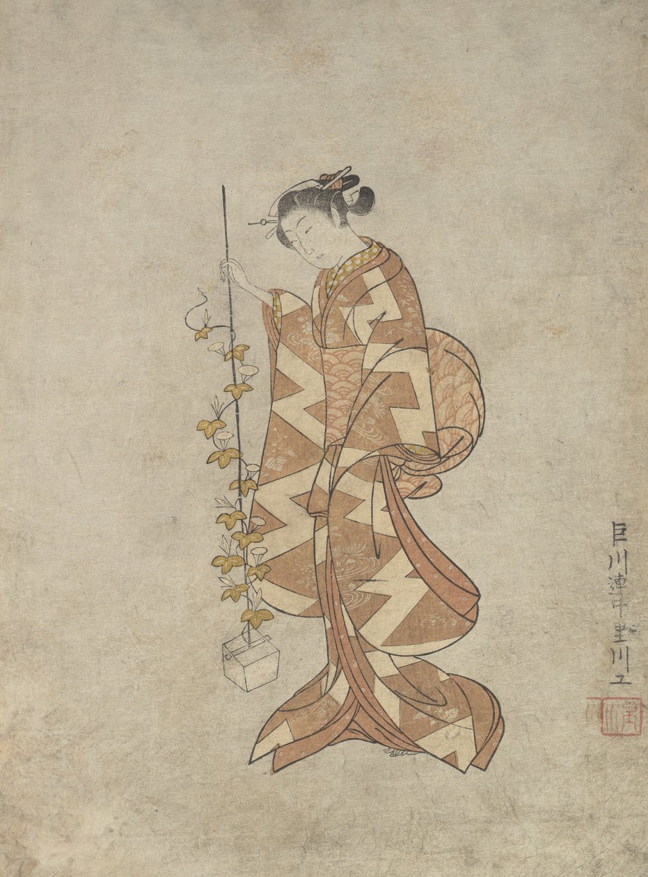 Modern Representation of the Poetess Kaga no Chiyo, ca. 1765., ca. 1765. av Suzuki Harunobu