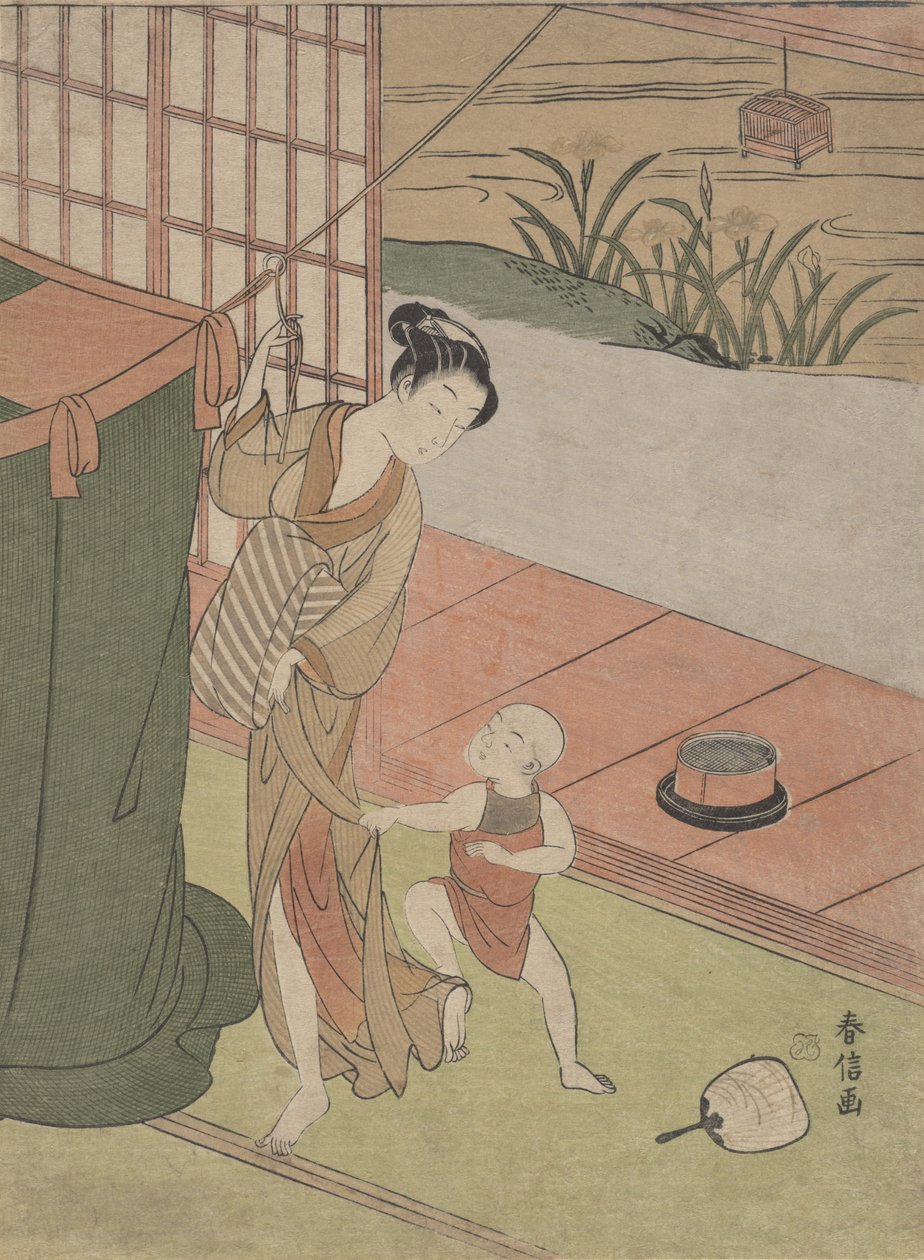 Mor och son vid ett myggnät, ca. 1769., ca. 1769. av Suzuki Harunobu