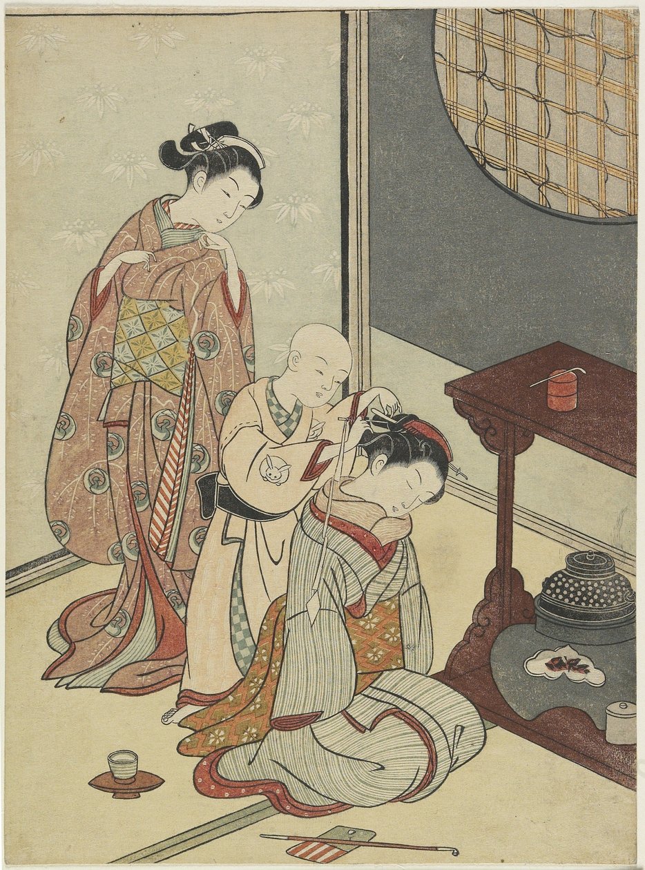Nattregn på testället, efter 1766 (trätryck i färg) av Suzuki Harunobu