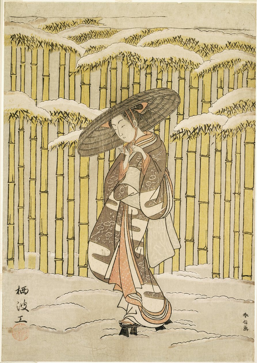 Passerar Bamboo Grove av Suzuki Harunobu