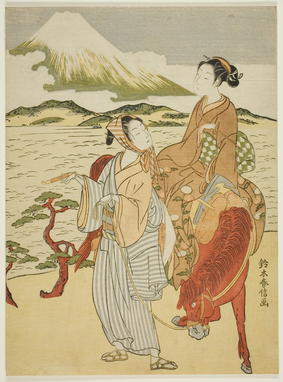Stannar upp för att beundra Fuji-berget (parodi på Ariwara no Narihiras resa österut) av Suzuki Harunobu