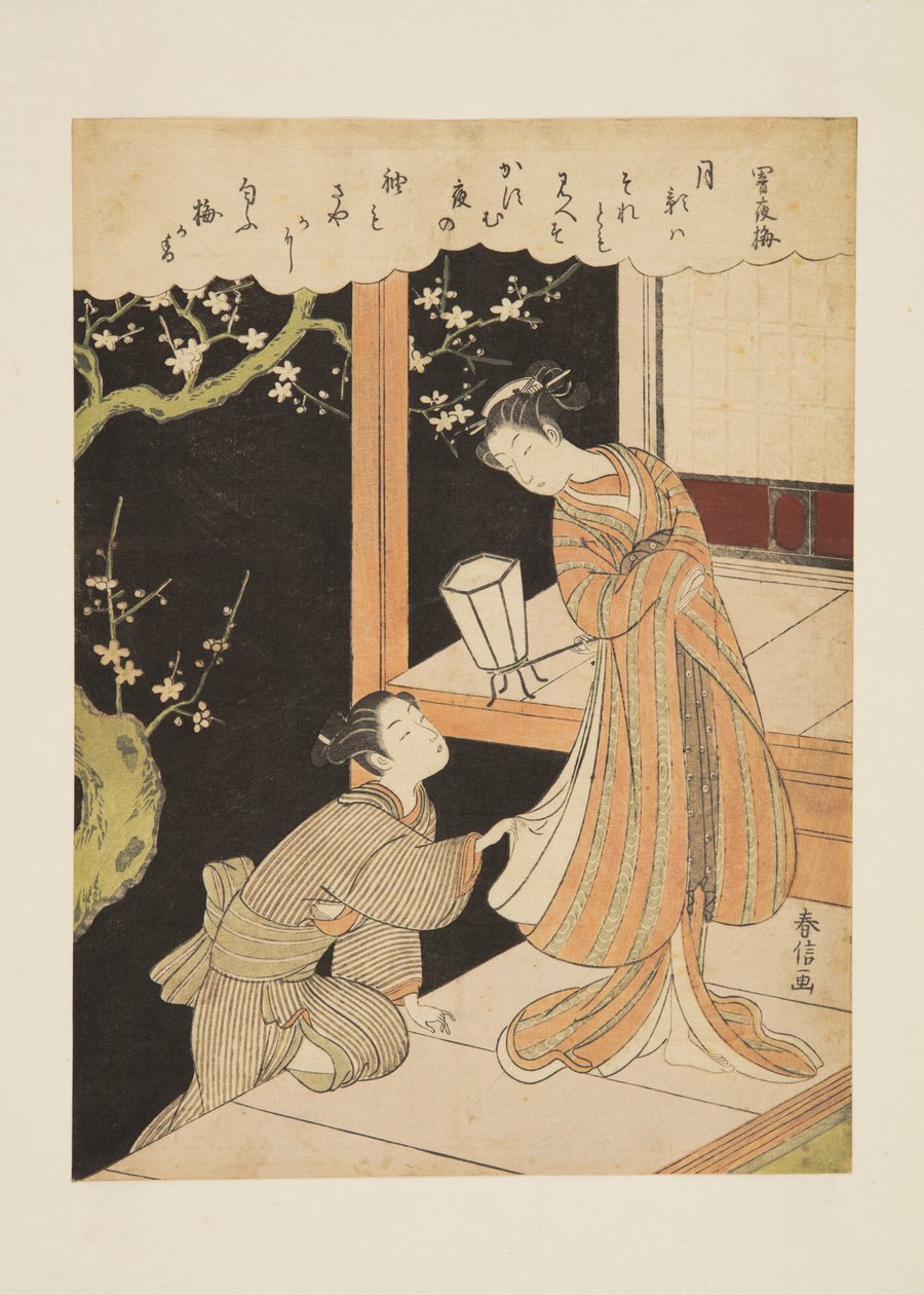 Plommonblomningar på en mörk natt (Yamiyo no ume) (träblockstryck i färg) av Suzuki Harunobu