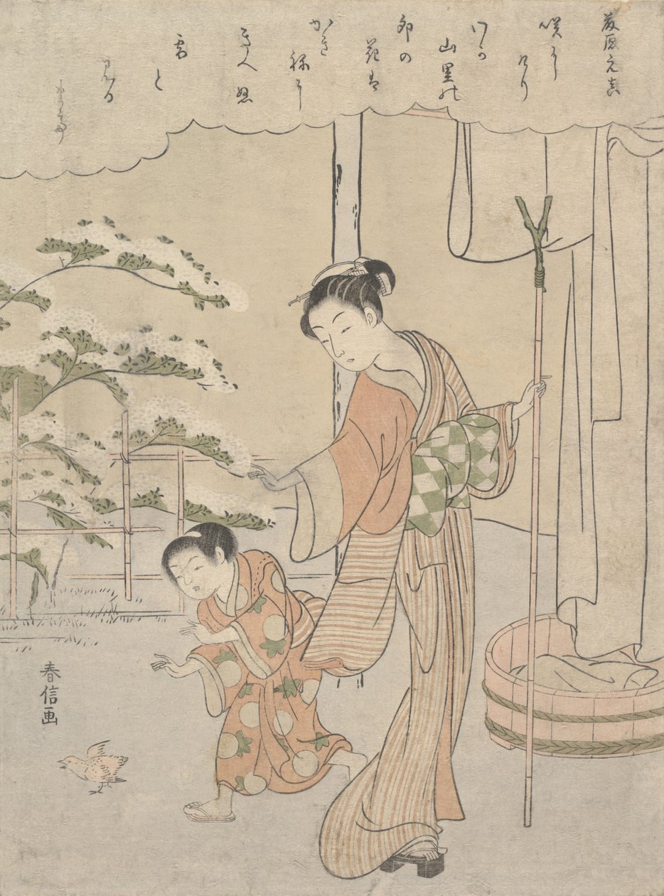 Dikt av Fujiwara no Motozane ca. 860 från serien Trettiosex poeter, ca. 1768., ca. 1768. av Suzuki Harunobu